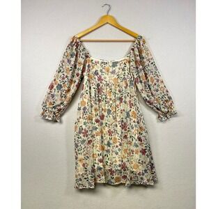 Sweet Lemon Floral Square Neck Mini Dress Long Sleeve Women's Size S NWT